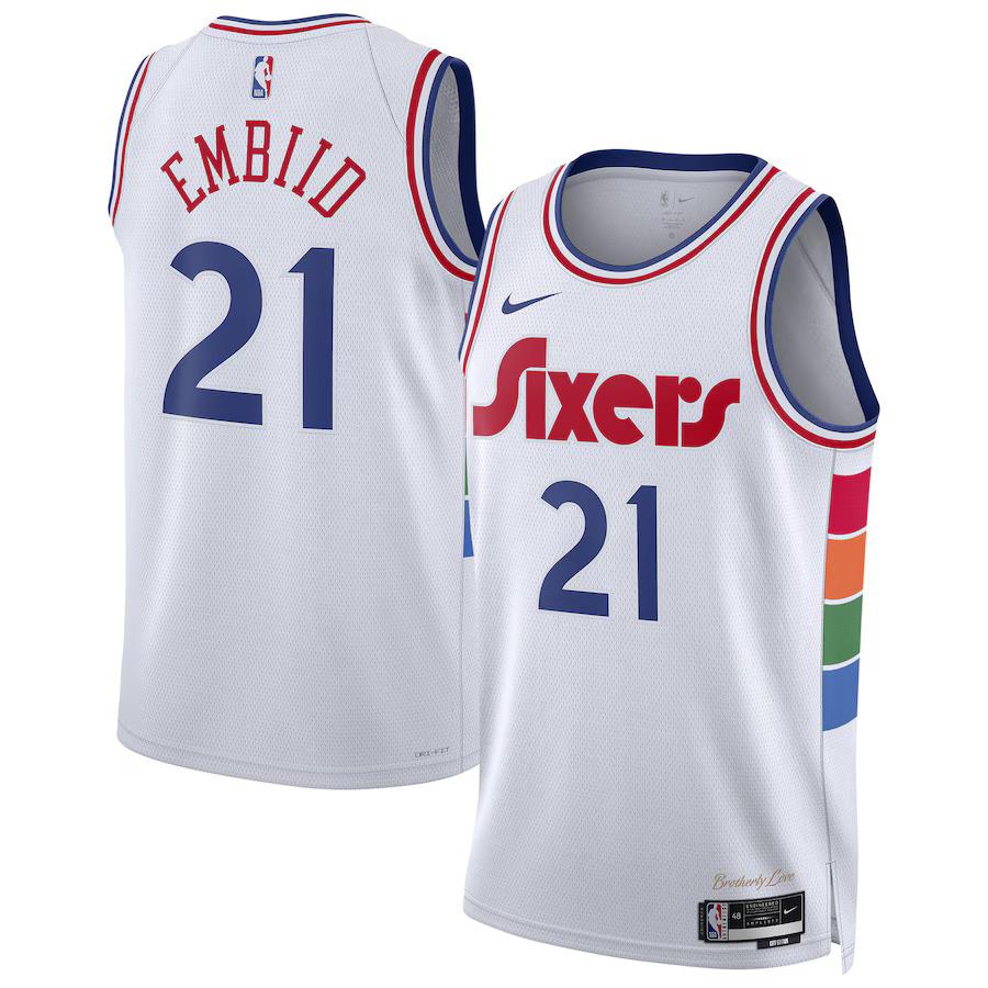 Men Philadelphia 76ers #21 Joel Embiid Nike White City Edition 2024-25 Swingman Player NBA Jersey->philadelphia 76ers->NBA Jersey